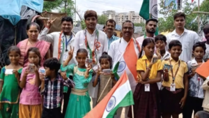 Children with Indian flag at NGO event